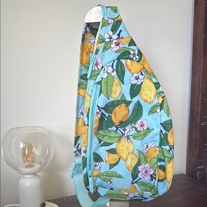 Vera Bradley Blue and Yellow Backpack with Vibrant Citrus Pattern